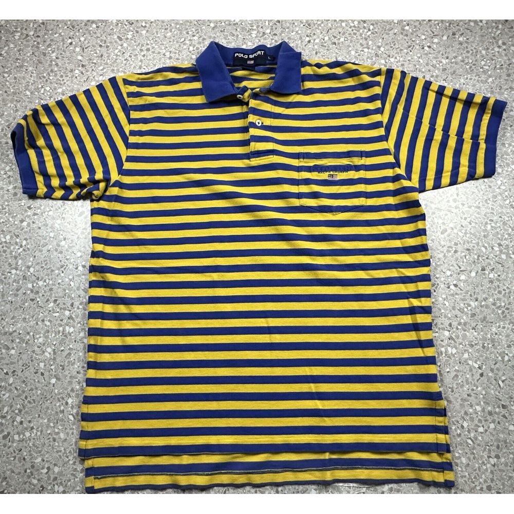 Vintage‎ Polo Sport Ralph Lauren Shirt Adult Large Short Sleeve Striped Y2K VTG